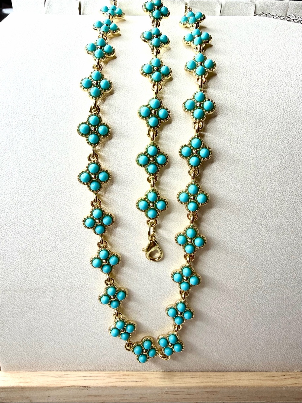 14K GF Gold Turquoise Clover Style Necklace and Bracelet set